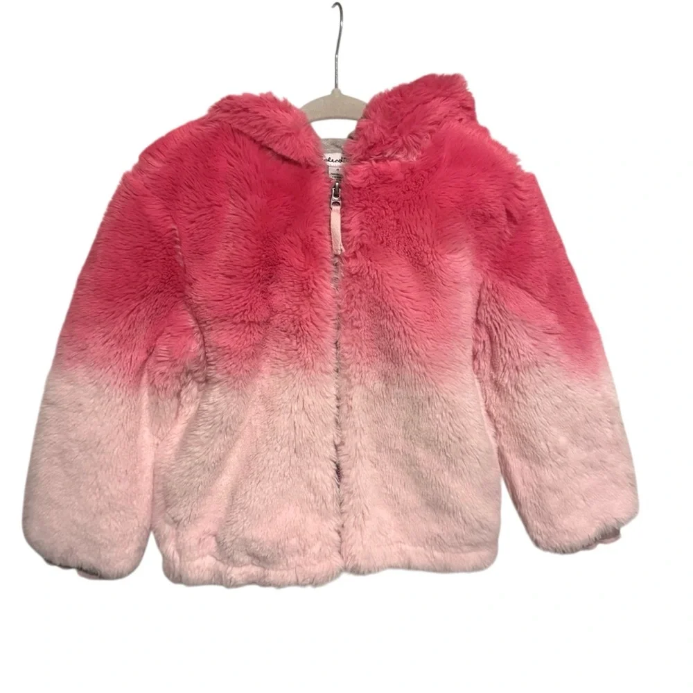 Splendid Plush Jacket Ombré Pink Faux Fur Soft Cozy Zip Hoodie Girls Size 4